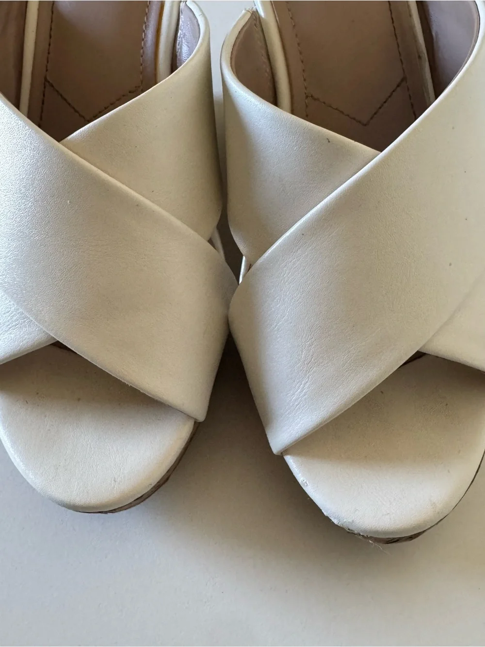 Charles David White Crisscross Cork Platform Wedge Sandals